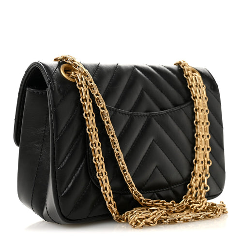 Aged Calfskin Chevron Quilted 2.55 Reissue Mini Flap Black