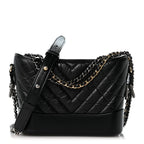 Aged Calfskin Chevron Quilted Small Gabrielle Hobo Black
