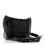 Aged Calfskin Chevron Quilted Small Gabrielle Hobo Black