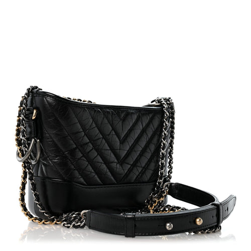 Aged Calfskin Chevron Quilted Small Gabrielle Hobo Black