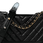 Aged Calfskin Chevron Quilted Small Gabrielle Hobo Black
