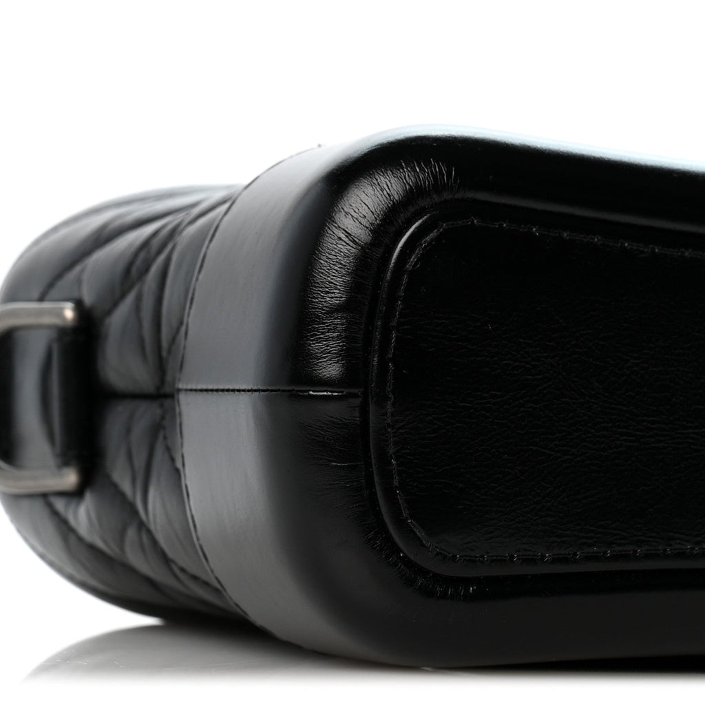 Aged Calfskin Chevron Quilted Small Gabrielle Hobo Black