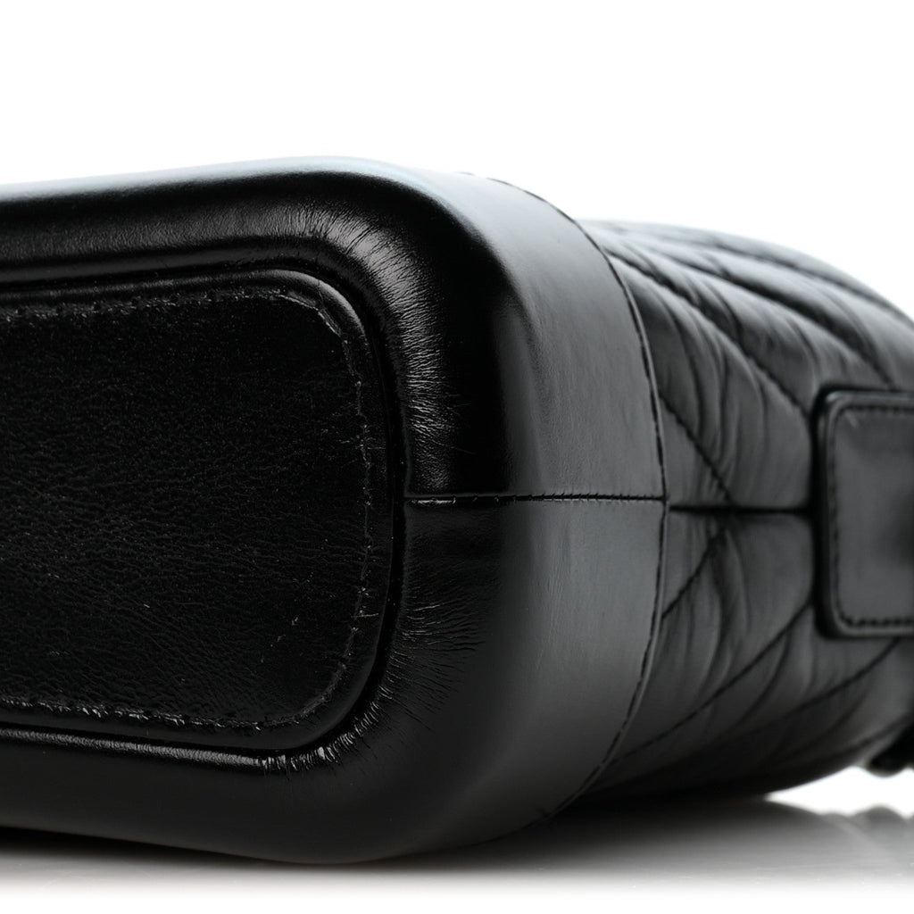 Aged Calfskin Chevron Quilted Small Gabrielle Hobo Black