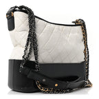 Aged Calfskin Quilted Medium Gabrielle Hobo Black White