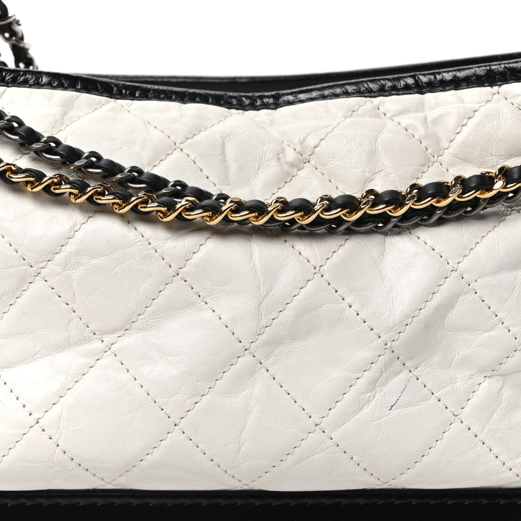 Aged Calfskin Quilted Medium Gabrielle Hobo Black White