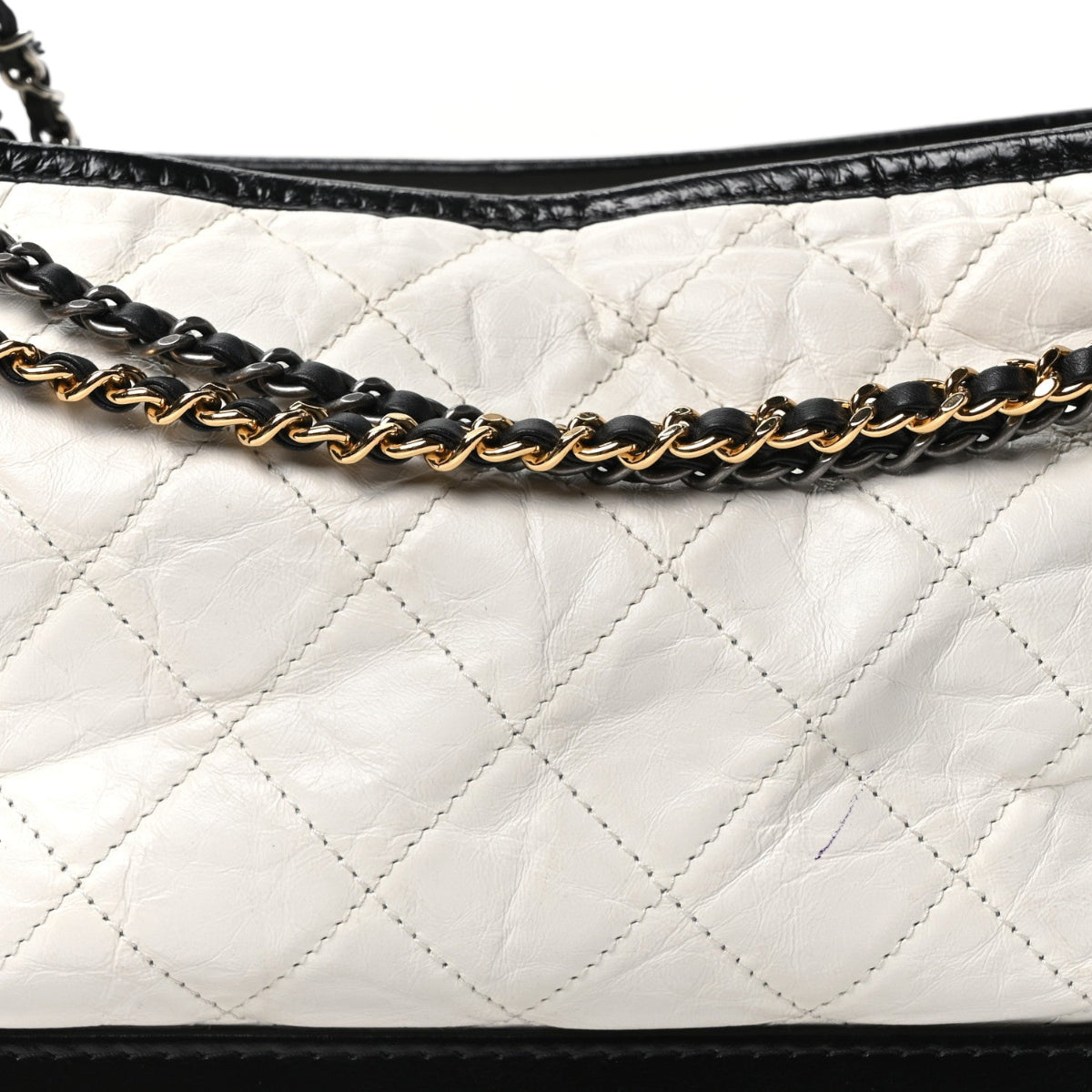 Aged Calfskin Quilted Medium Gabrielle Hobo Black White