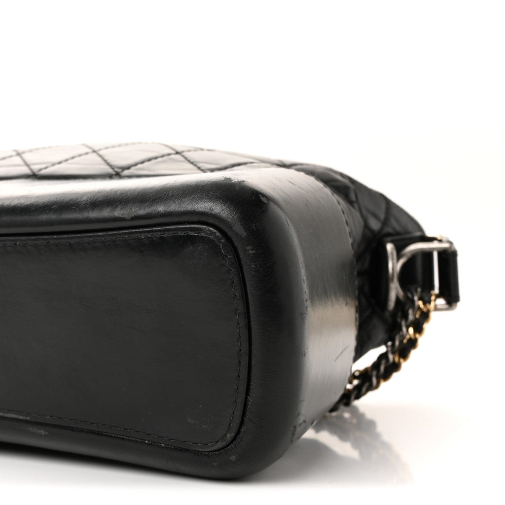 Aged Calfskin Quilted Medium Gabrielle Hobo Black
