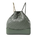 Aged Calfskin Quilted Small Gabrielle Backpack Green