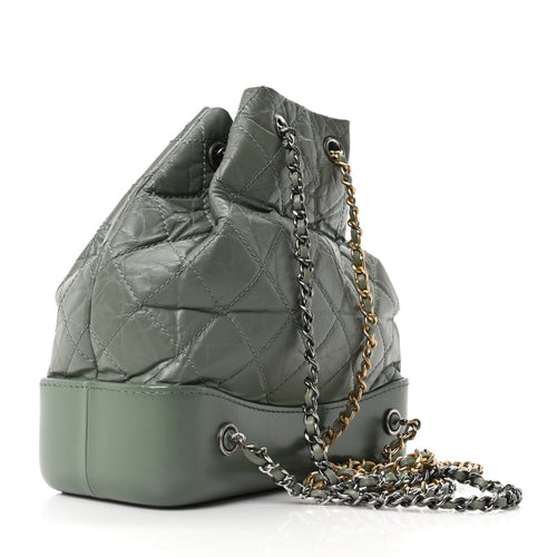 Aged Calfskin Quilted Small Gabrielle Backpack Green