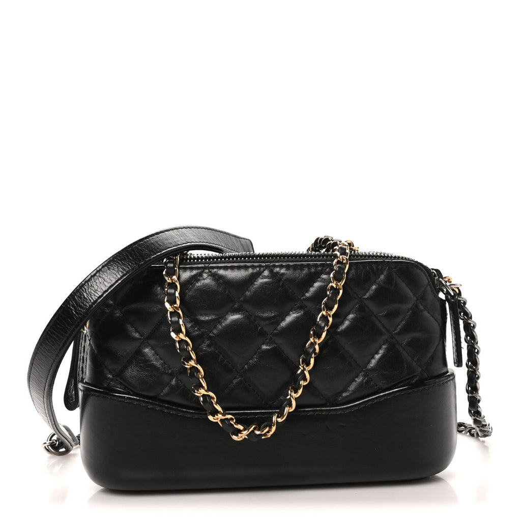Aged Calfskin Quilted Small Gabrielle Clutch With Chain Black