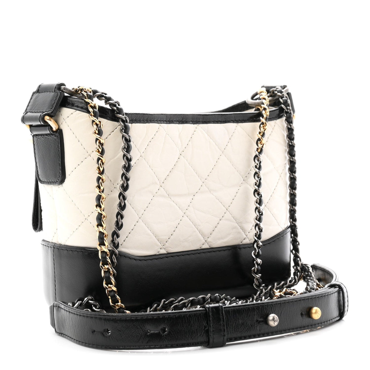 Aged Calfskin Quilted Small Gabrielle Hobo Black White