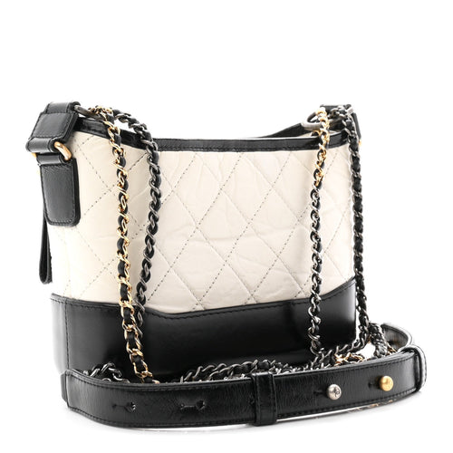 Aged Calfskin Quilted Small Gabrielle Hobo Black White