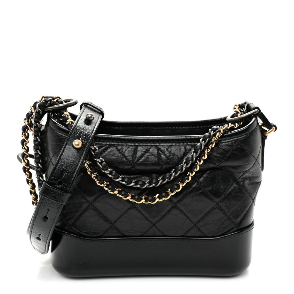 Aged Calfskin Quilted Small Gabrielle Hobo Black