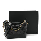 Aged Calfskin Quilted Small Gabrielle Hobo Black