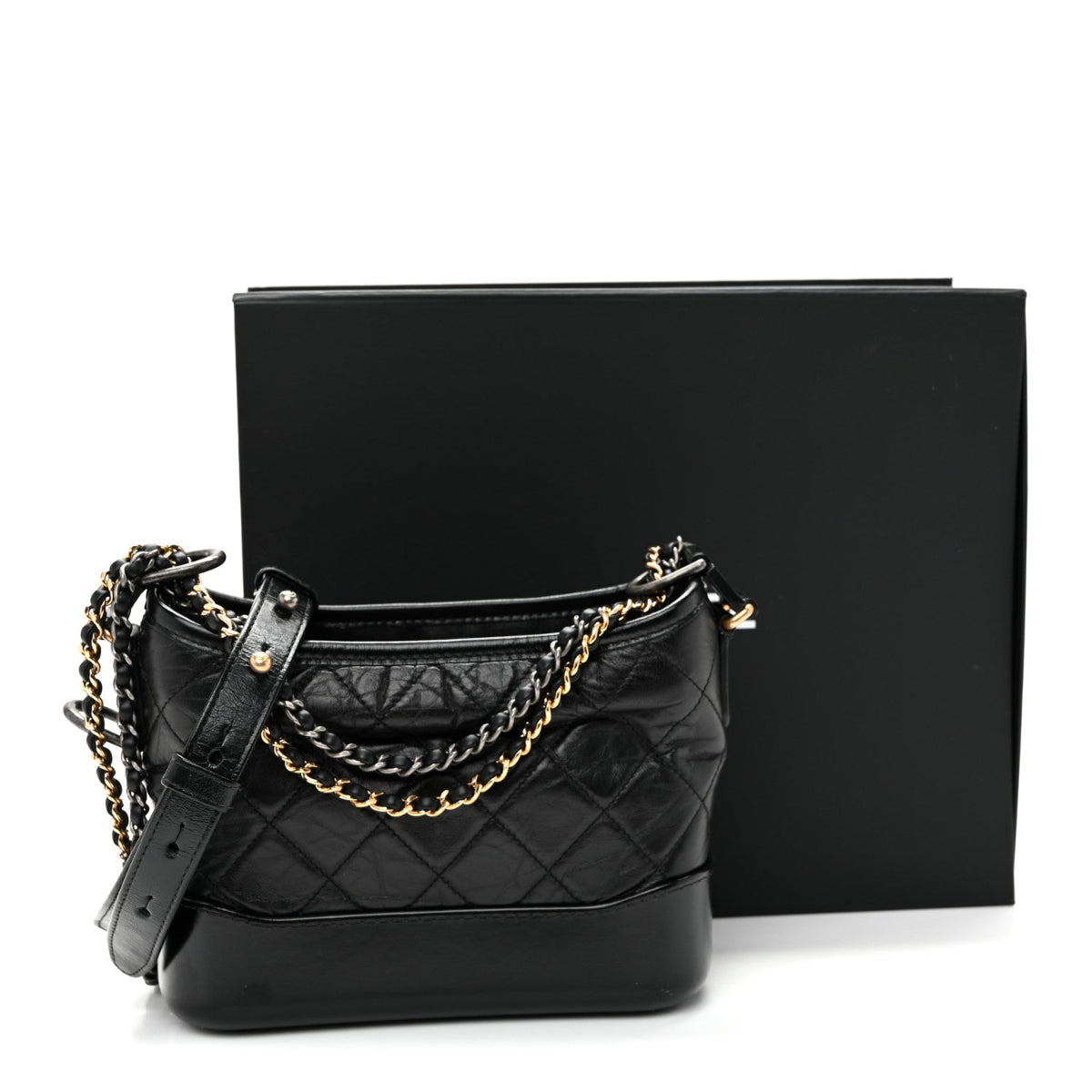 Aged Calfskin Quilted Small Gabrielle Hobo Black