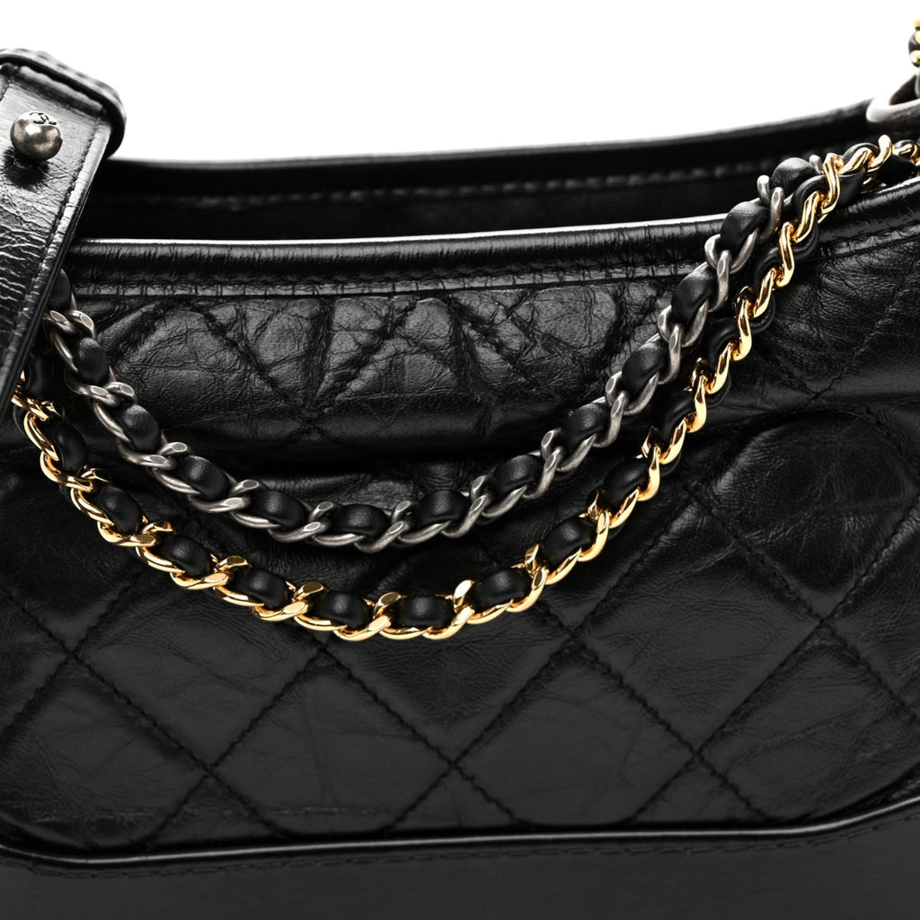 Aged Calfskin Quilted Small Gabrielle Hobo Black