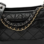 Aged Calfskin Quilted Small Gabrielle Hobo Black