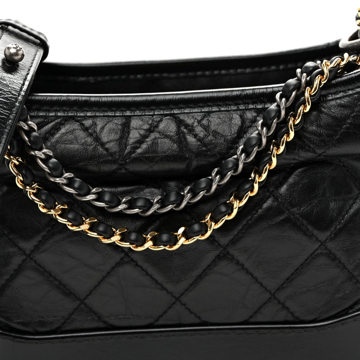 Aged Calfskin Quilted Small Gabrielle Hobo Black