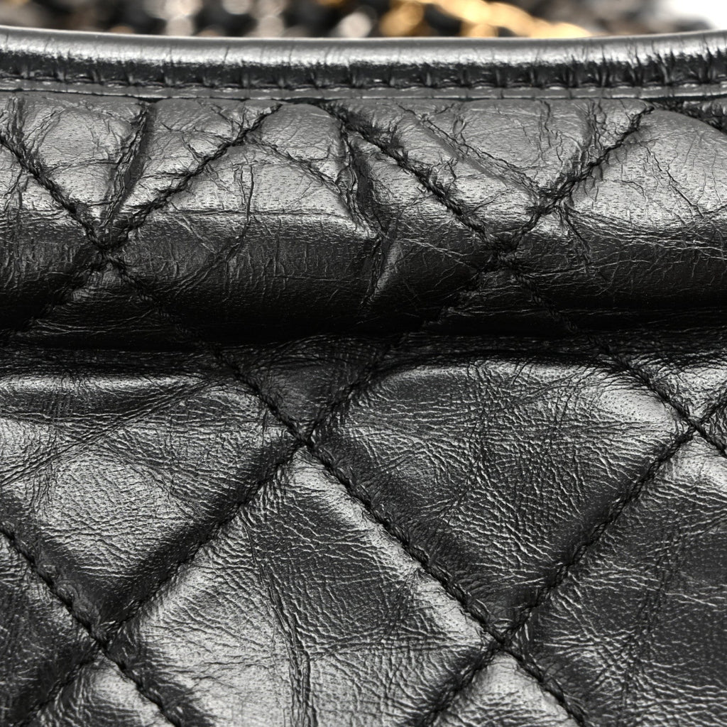 Aged Calfskin Quilted Small Gabrielle Hobo Black