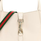 Ancora Calfskin Web Small Jackie Shoulder Bag Light Grey