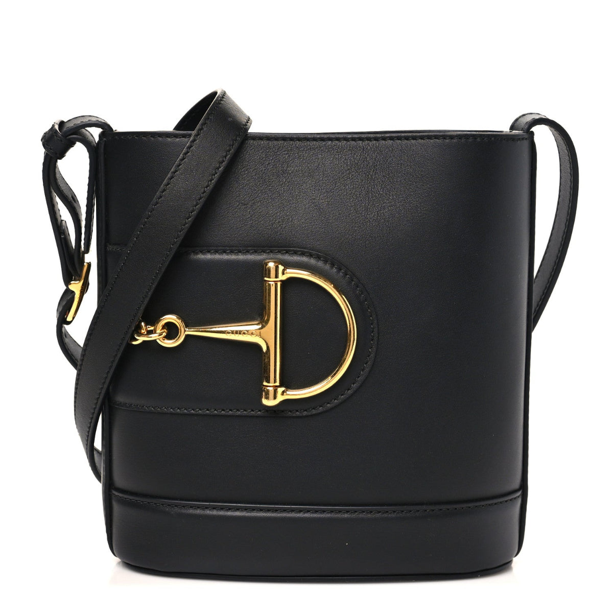 Arabella Calfskin Horsebit 73 Medium Bucket Bag Black
