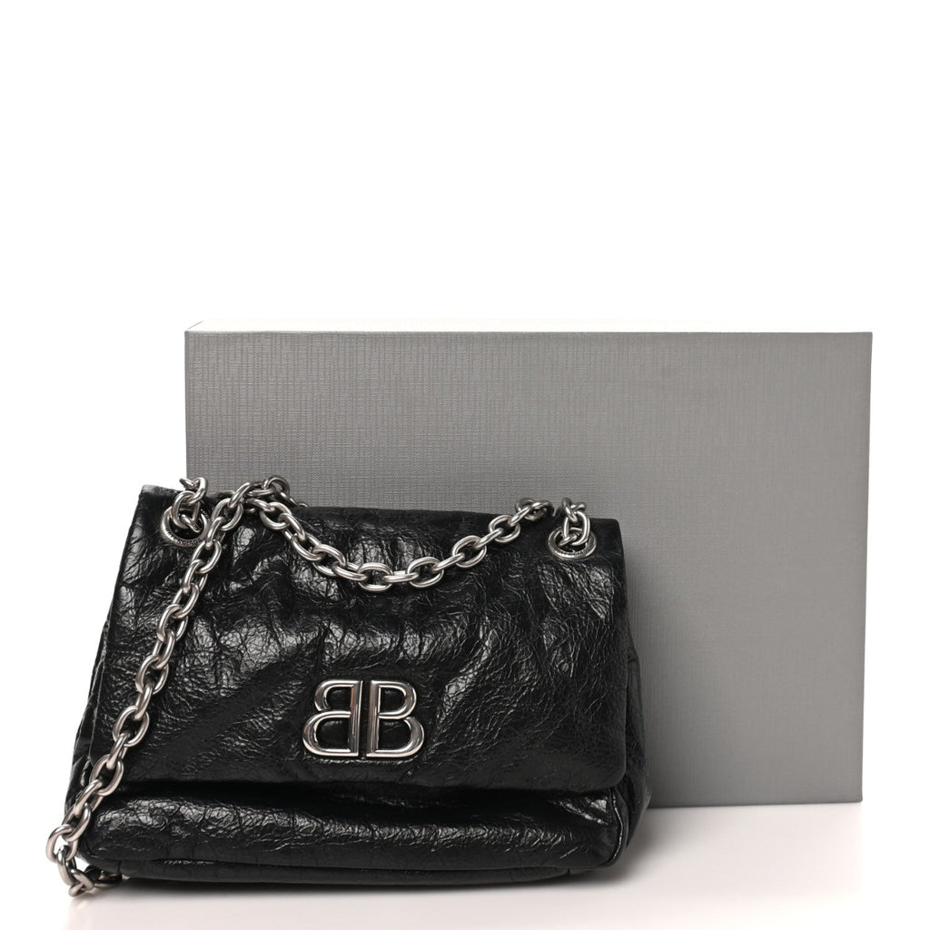 Arena Calfskin Mini Monaco Chain Shoulder Bag Black