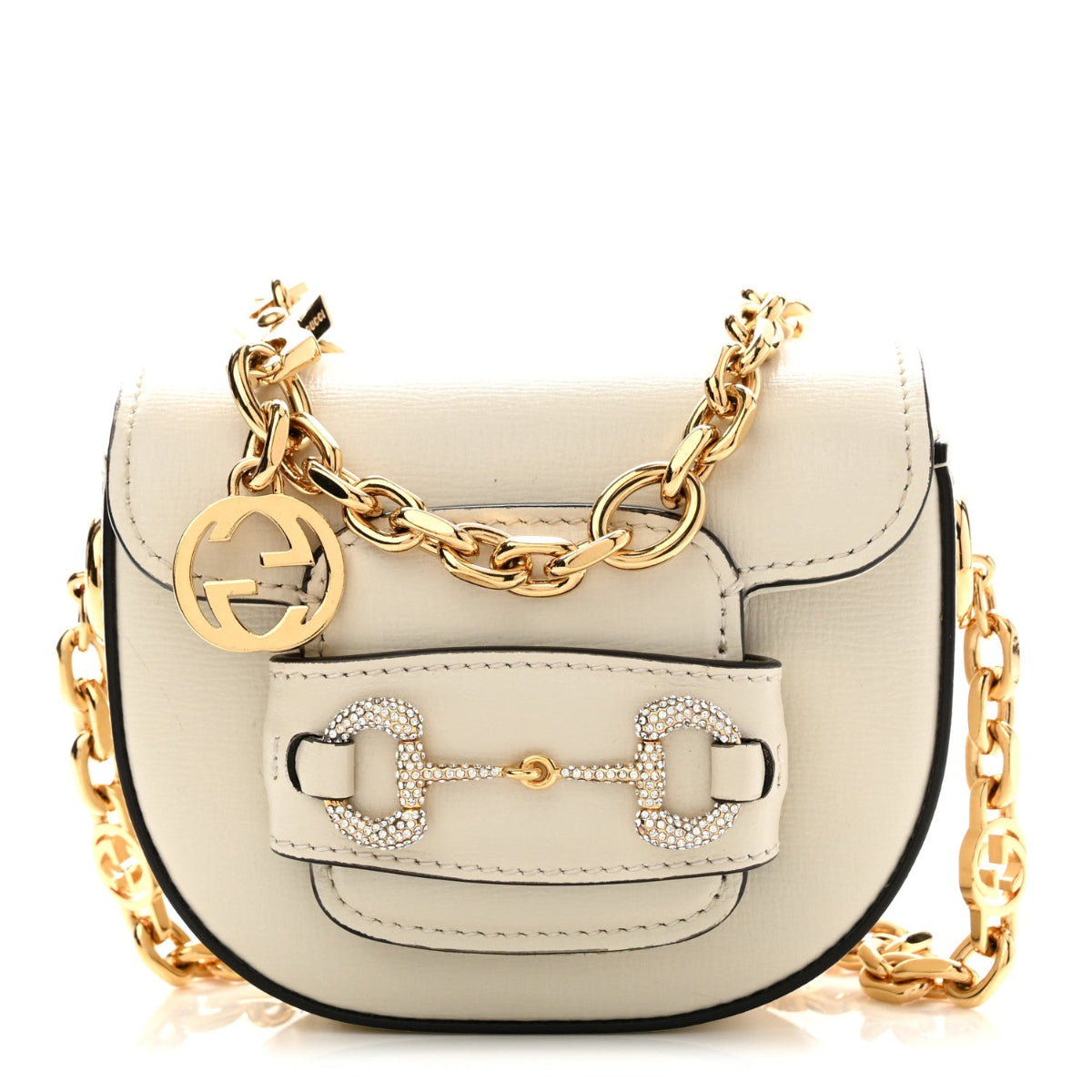 Azalea Calfskin Crystal GG Monogram Mini Horsebit 1955 Waist Bag Mystic White