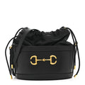 Azalea Sakai Calfskin Horsebit 1955 Drawstring Bucket Bag Black