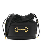 Azalea Sakai Calfskin Horsebit 1955 Drawstring Bucket Bag Black
