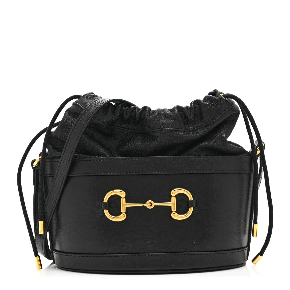 Azalea Sakai Calfskin Horsebit 1955 Drawstring Bucket Bag Black