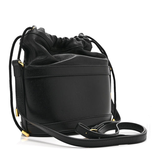 Azalea Sakai Calfskin Horsebit 1955 Drawstring Bucket Bag Black