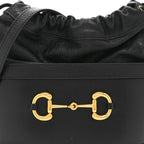 Azalea Sakai Calfskin Horsebit 1955 Drawstring Bucket Bag Black