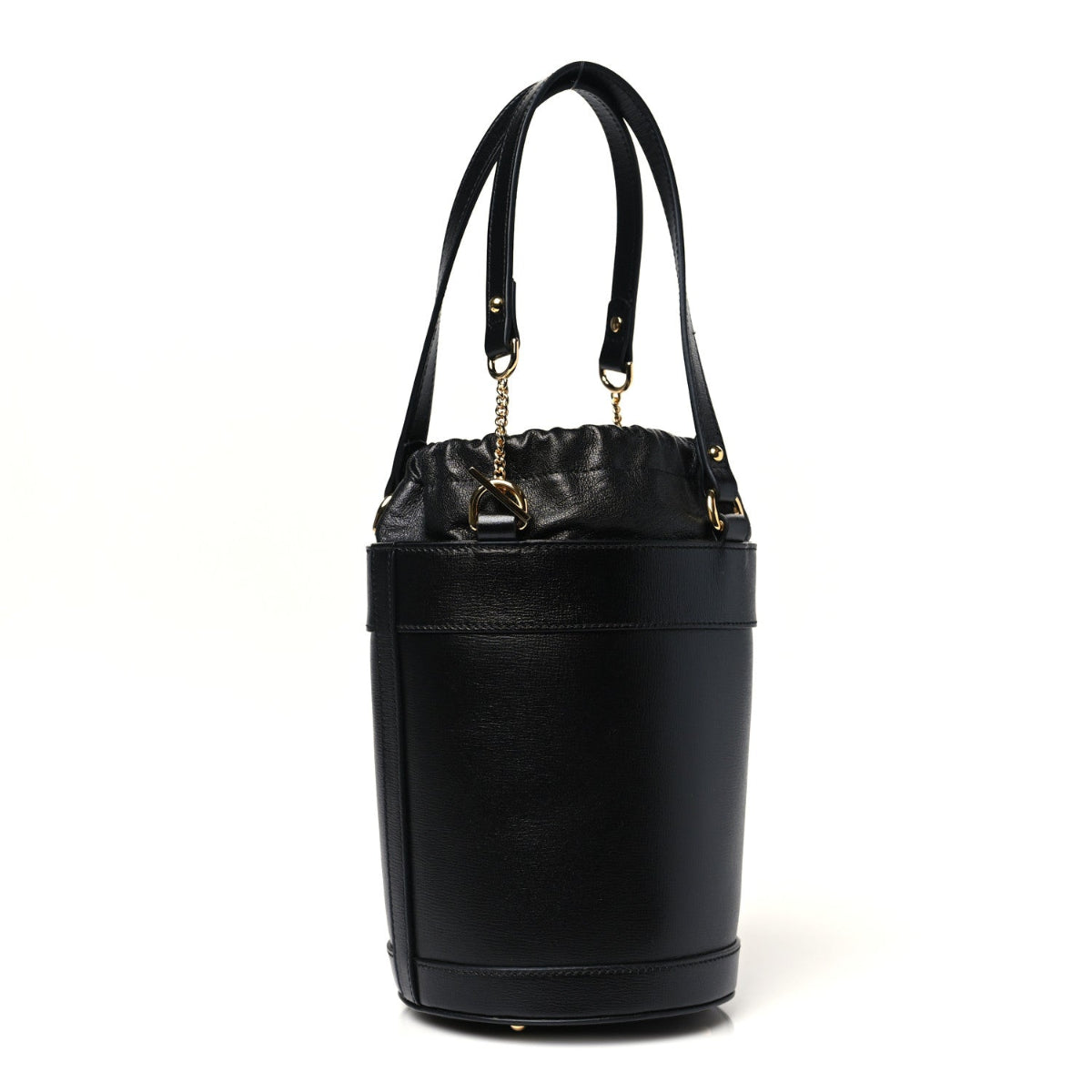 Azalea Sakai Calfskin Small Horsebit 1955 Drawstring Bucket Bag Black
