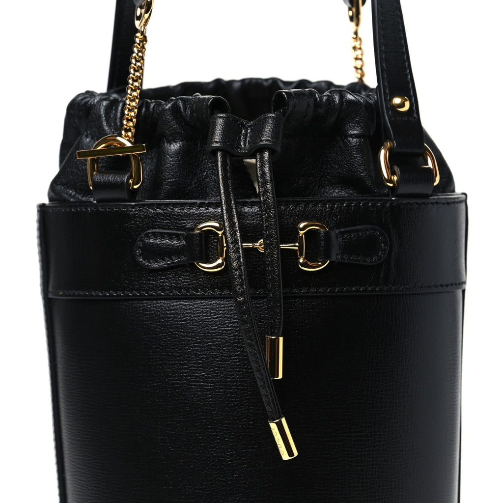 Azalea Sakai Calfskin Small Horsebit 1955 Drawstring Bucket Bag Black