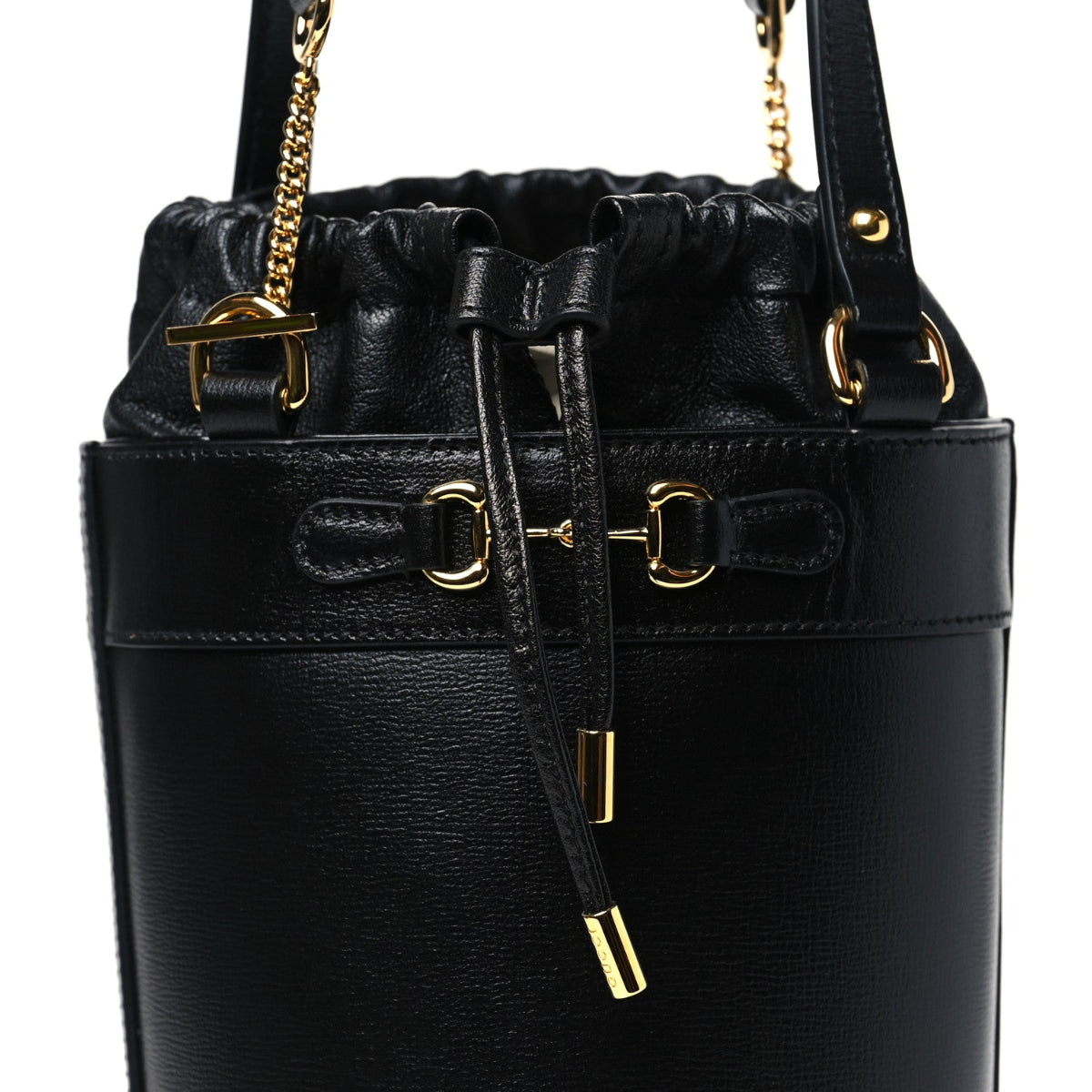 Azalea Sakai Calfskin Small Horsebit 1955 Drawstring Bucket Bag Black