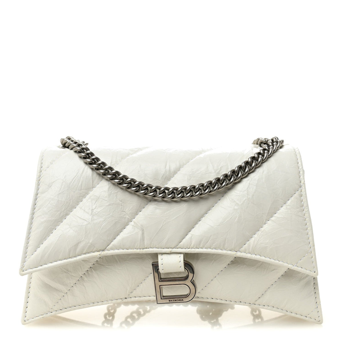 Crushed Calfskin Quilted Small Crush Chain Bag Optic White