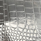 Metallic Calfskin Crocodile Embossed Hourglass Flap Flat Pouch Silver