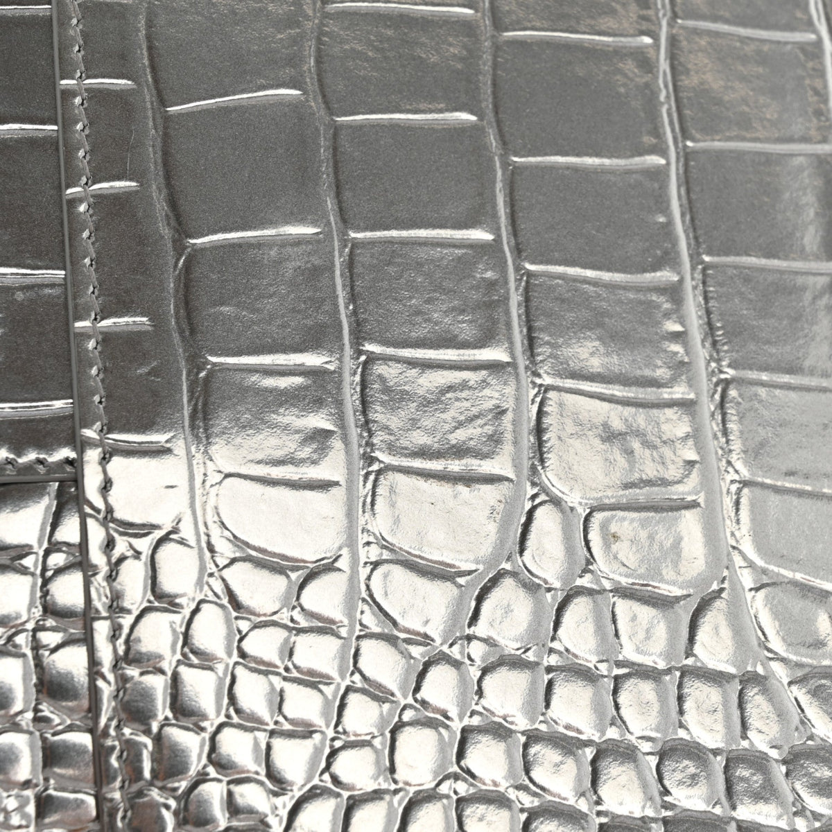 Metallic Calfskin Crocodile Embossed Hourglass Flap Flat Pouch Silver