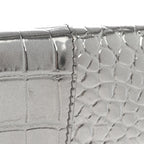 Metallic Calfskin Crocodile Embossed Hourglass Flap Flat Pouch Silver