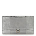 Metallic Calfskin Crocodile Embossed Hourglass Flap Flat Pouch Silver