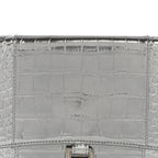 Metallic Calfskin Crocodile Embossed Hourglass Flap Flat Pouch Silver