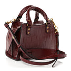 Semi Shiny Calfskin Crocodile Embossed Neo Classic Gold Hardware Mini City Dark Red