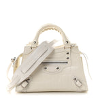 Semi Shiny Calfskin Crocodile Embossed Neo Classic Silver Hardware Mini City White