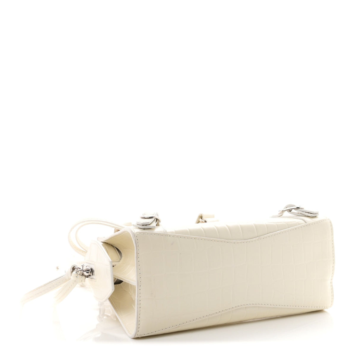 Semi Shiny Calfskin Crocodile Embossed Neo Classic Silver Hardware Mini City White