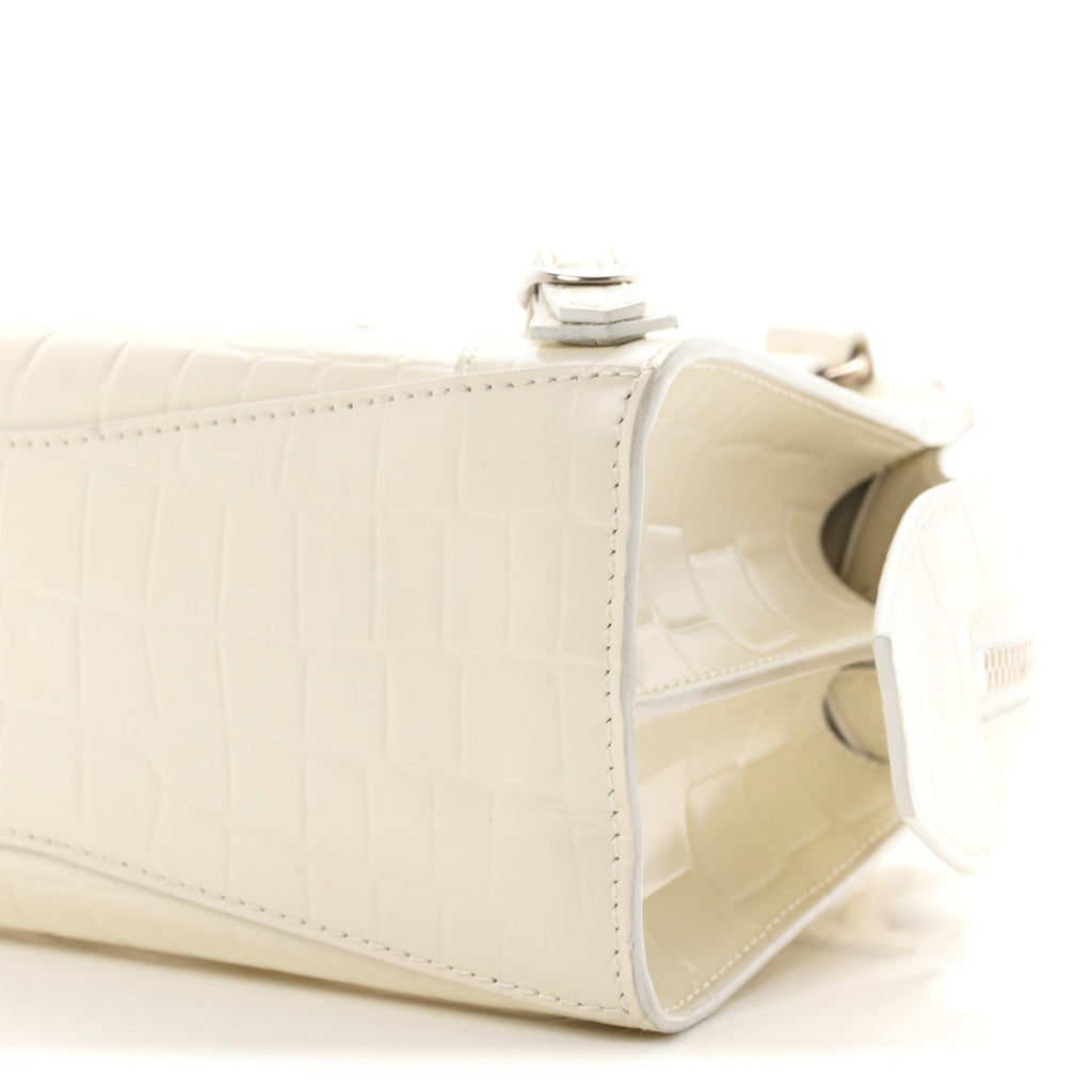 Semi Shiny Calfskin Crocodile Embossed Neo Classic Silver Hardware Mini City White