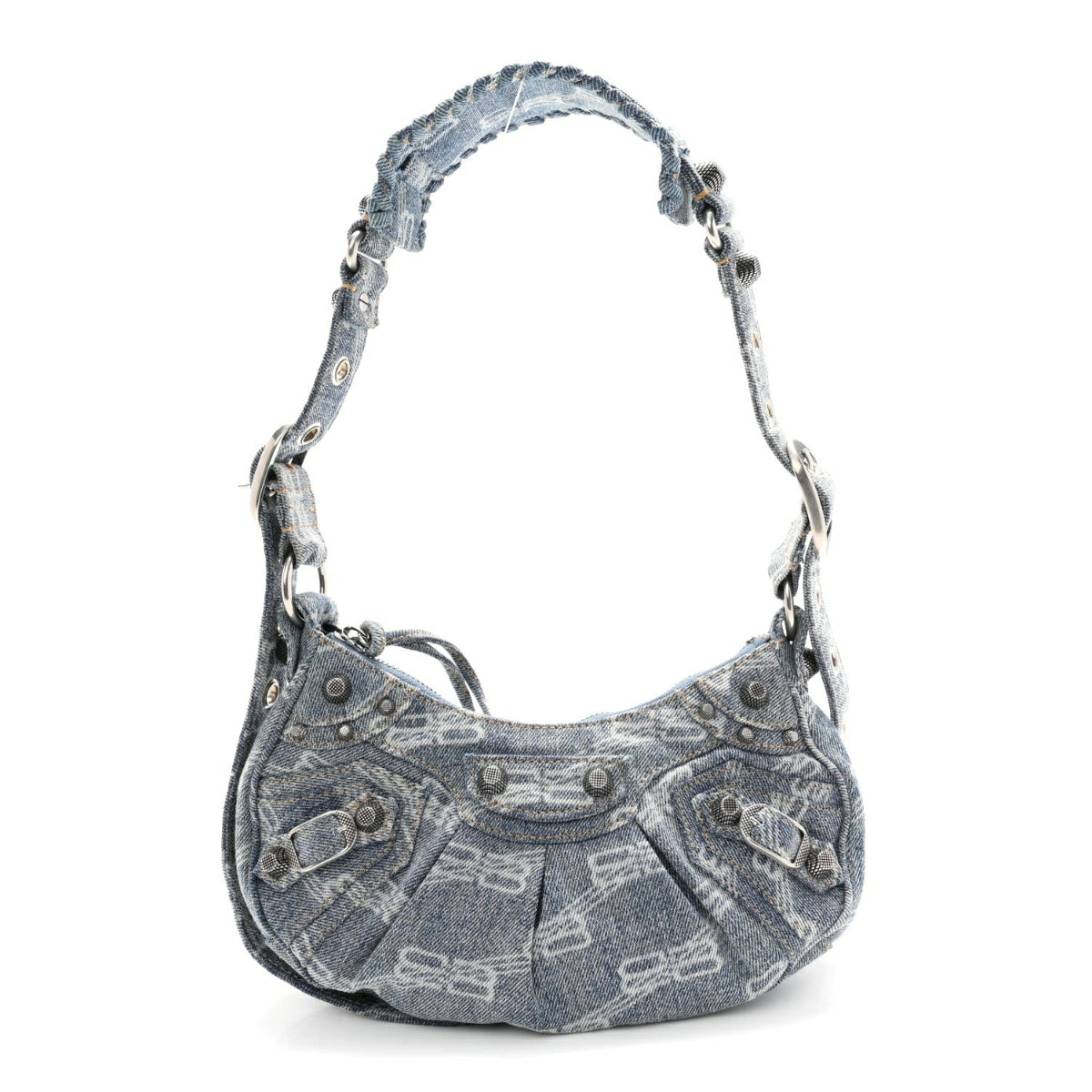 Bleached Denim BB Monogram Le Cagole Shoulder Bag XS Blue