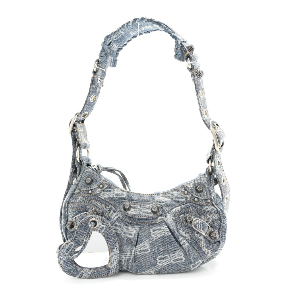 Bleached Denim BB Monogram Le Cagole Shoulder Bag XS Blue