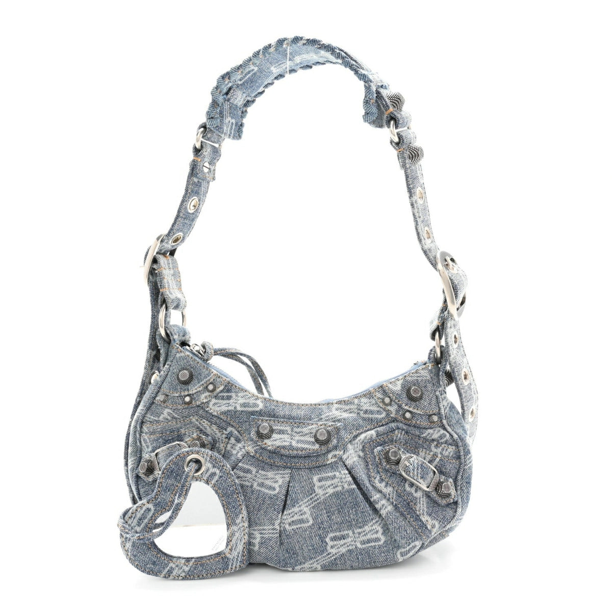 Bleached Denim BB Monogram Le Cagole Shoulder Bag XS Blue