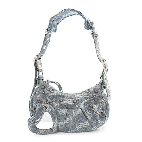Bleached Denim BB Monogram Le Cagole Shoulder Bag XS Blue