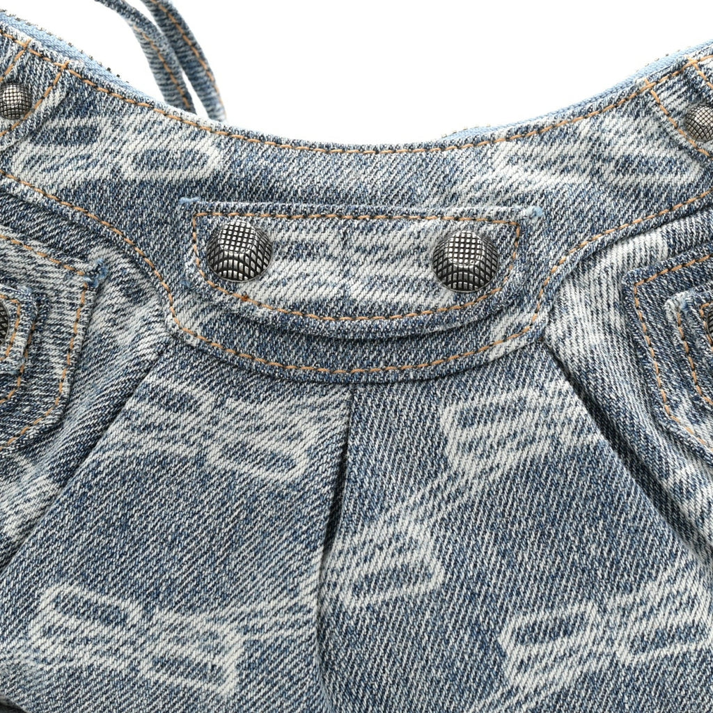 Bleached Denim BB Monogram Le Cagole Shoulder Bag XS Blue